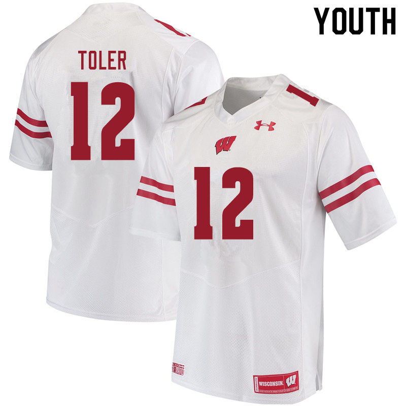 Youth #12 Titus Toler Wisconsin Badgers College Football Jerseys Sale-White
